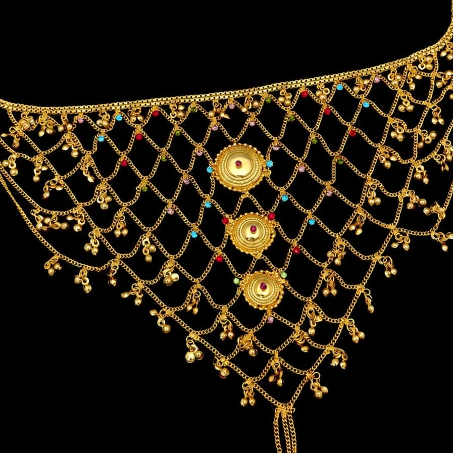 Gold Tone Designer Kamarbandh with Netted Chains & Ghungroo - photo 2