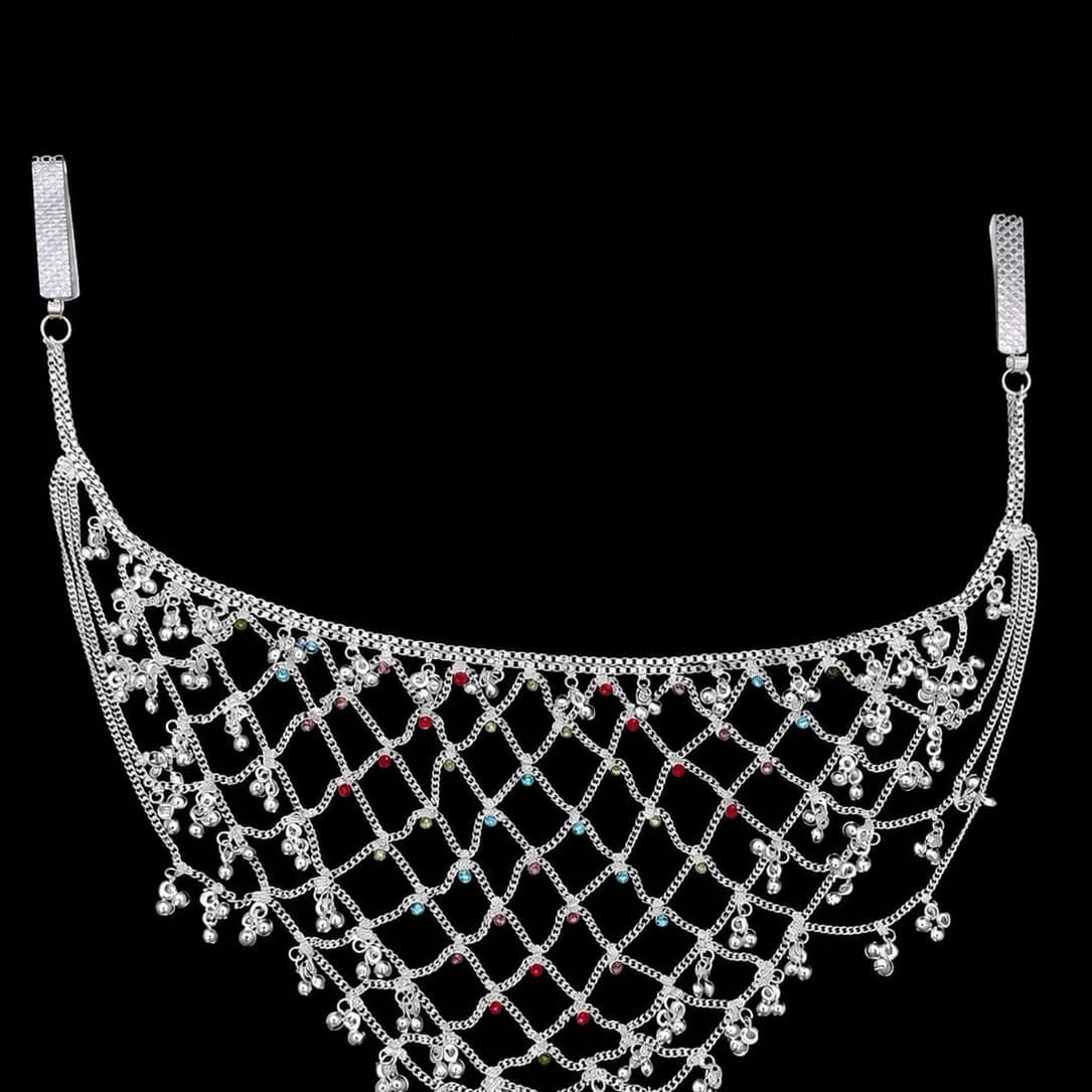 Silver Net Design Kamarbandh with Colourful Beads - photo 2