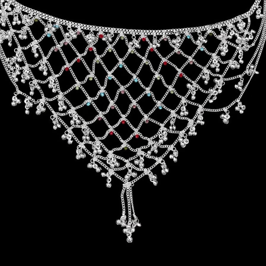 Silver Net Design Kamarbandh with Colourful Beads - photo 3