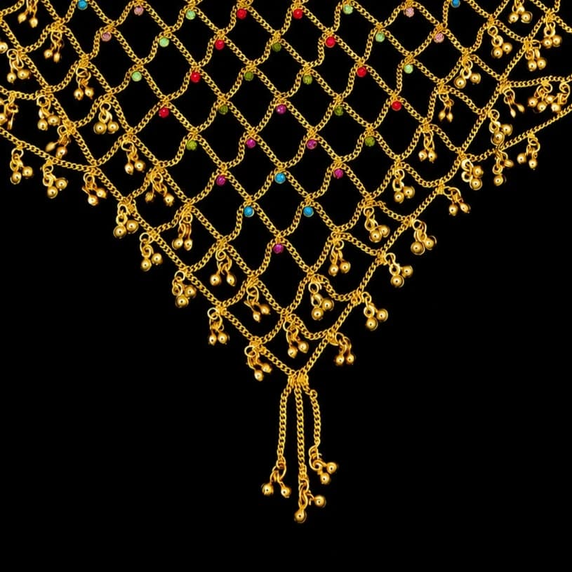 Gold Tone Layered Net Kamarbandh with Multicolour Beads & Ghungroo - photo 2