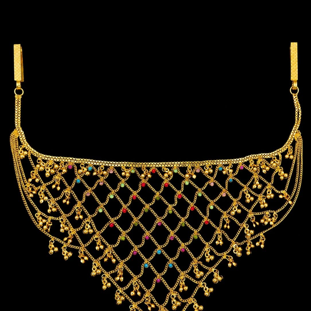Gold Tone Layered Net Kamarbandh with Multicolour Beads & Ghungroo - photo 3