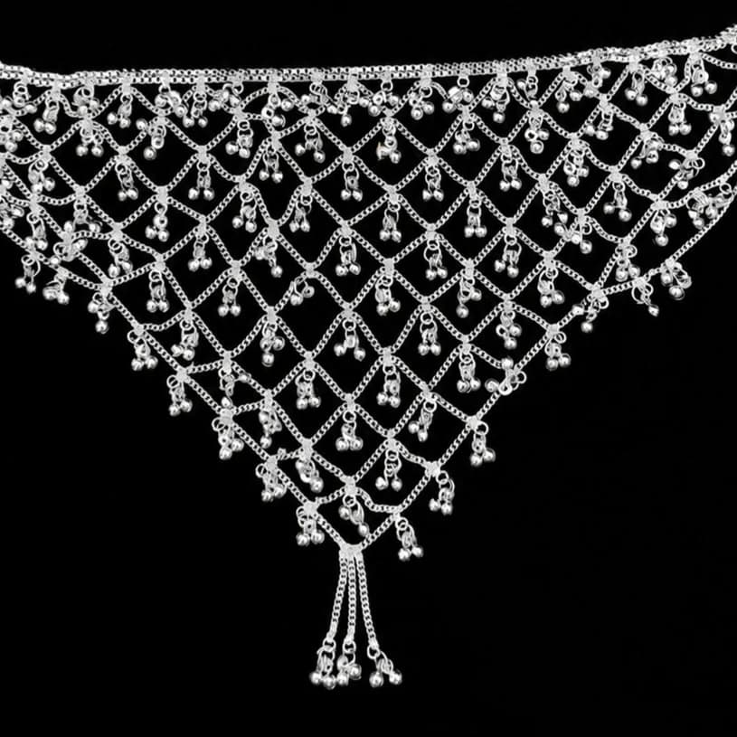Silver Jaal Ghungroo Kamarband – Traditional Bridal Waist Belt - photo 2