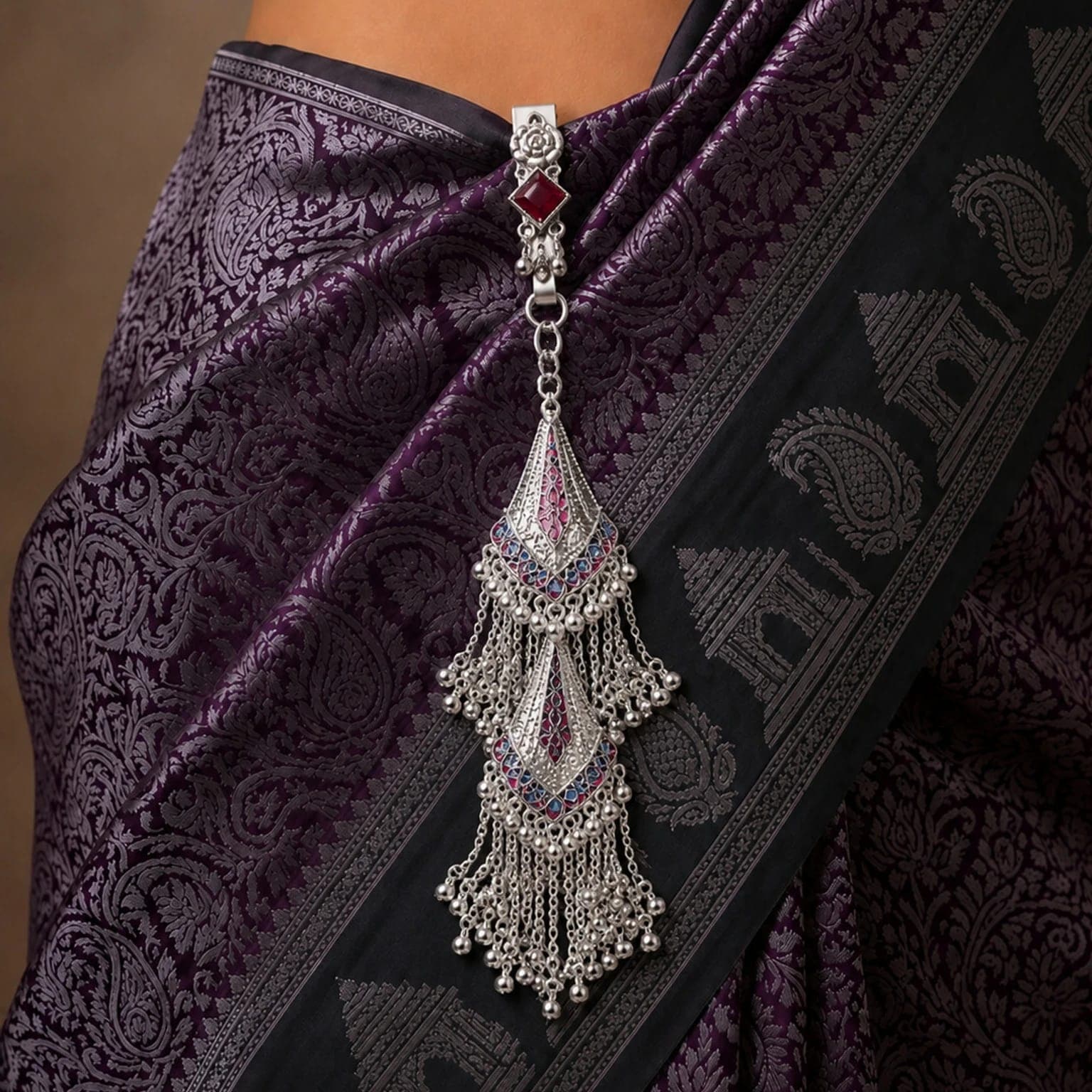 Silver Meenakari Jhumka Jaal Kamarband - photo 2