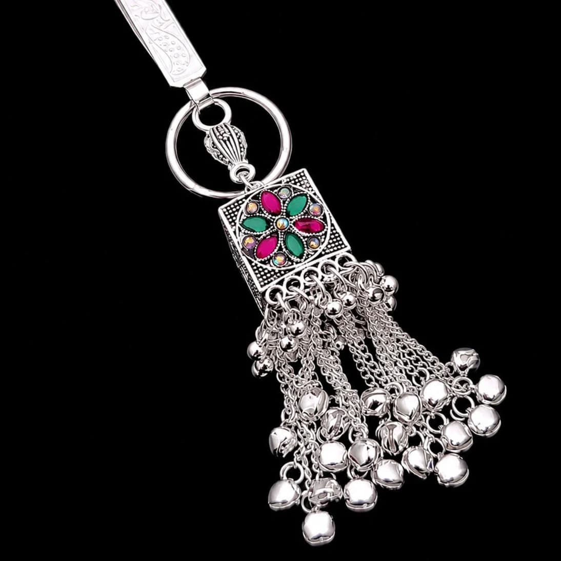 Floral Cascade Charm Silver Keychain