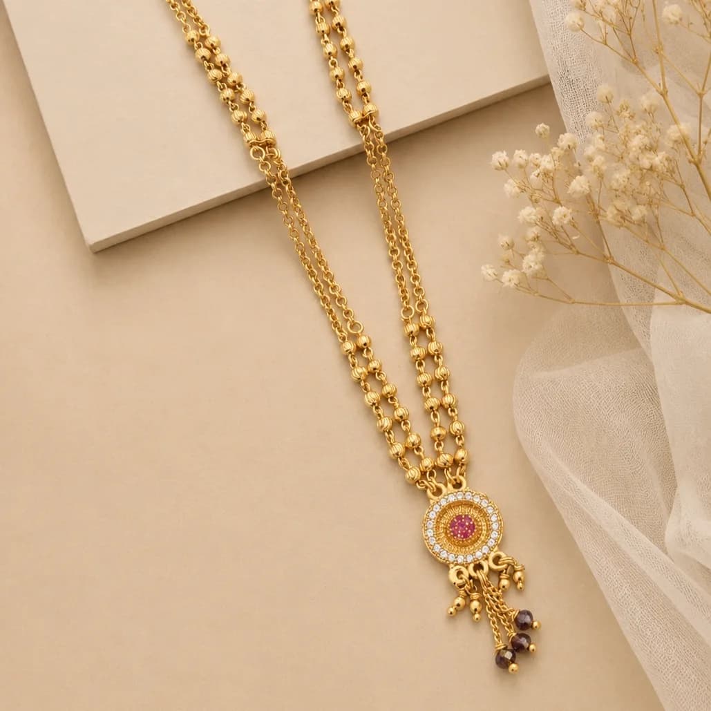 Aadhya Ruby Halo Pendant 18 Inch Brass Mangalsutra