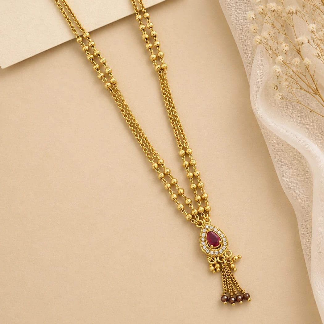 Hetvi Ruby Teardrop 18 Inch Brass Mangalsutra