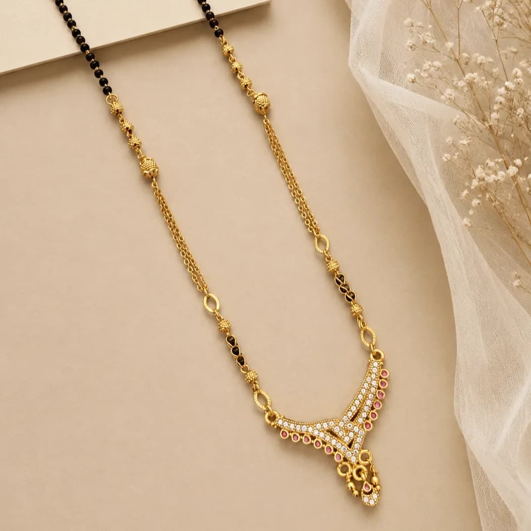 Elegant Pink Crescent Mangalsutra