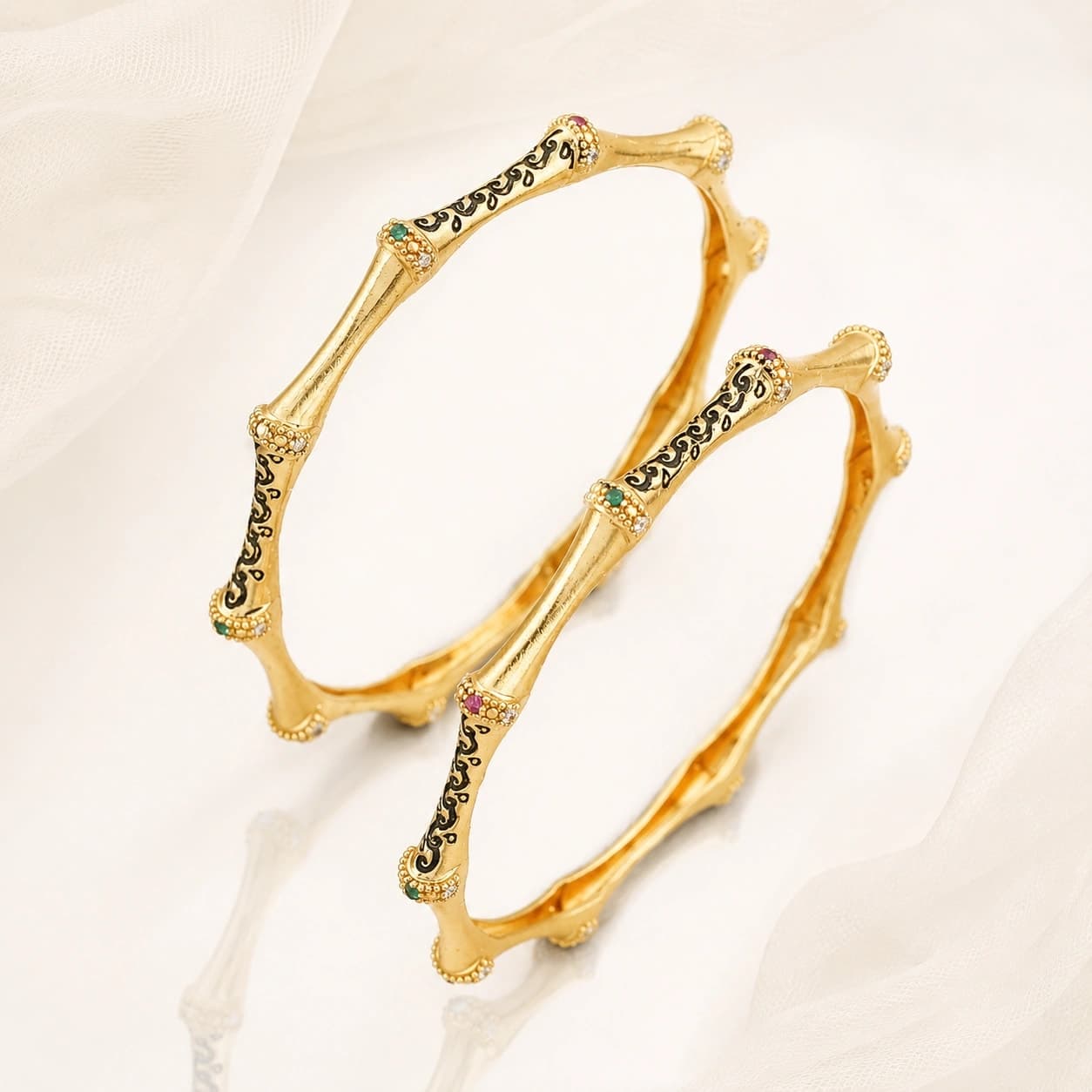 Emerald Scroll Motif Gold Plated Bangle