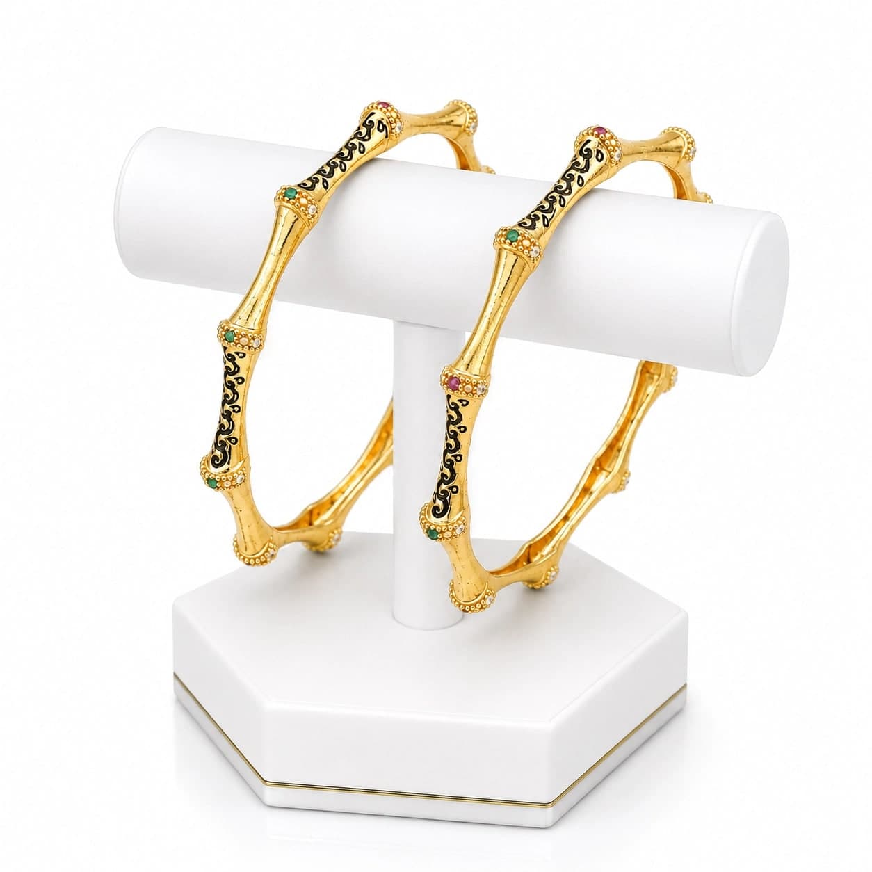 Emerald Scroll Motif Gold Plated Bangle - photo 2