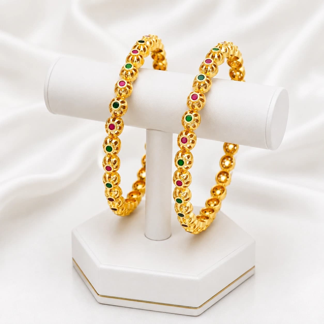 Multicolor Stone Floral Gold Plated Bangle - photo 2