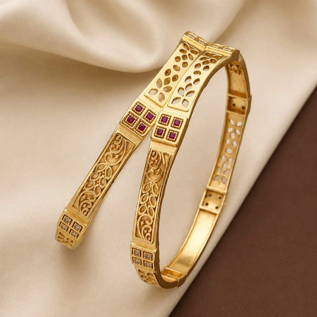 Ruby Lattice Filigree Gold Plated Brass Bangle