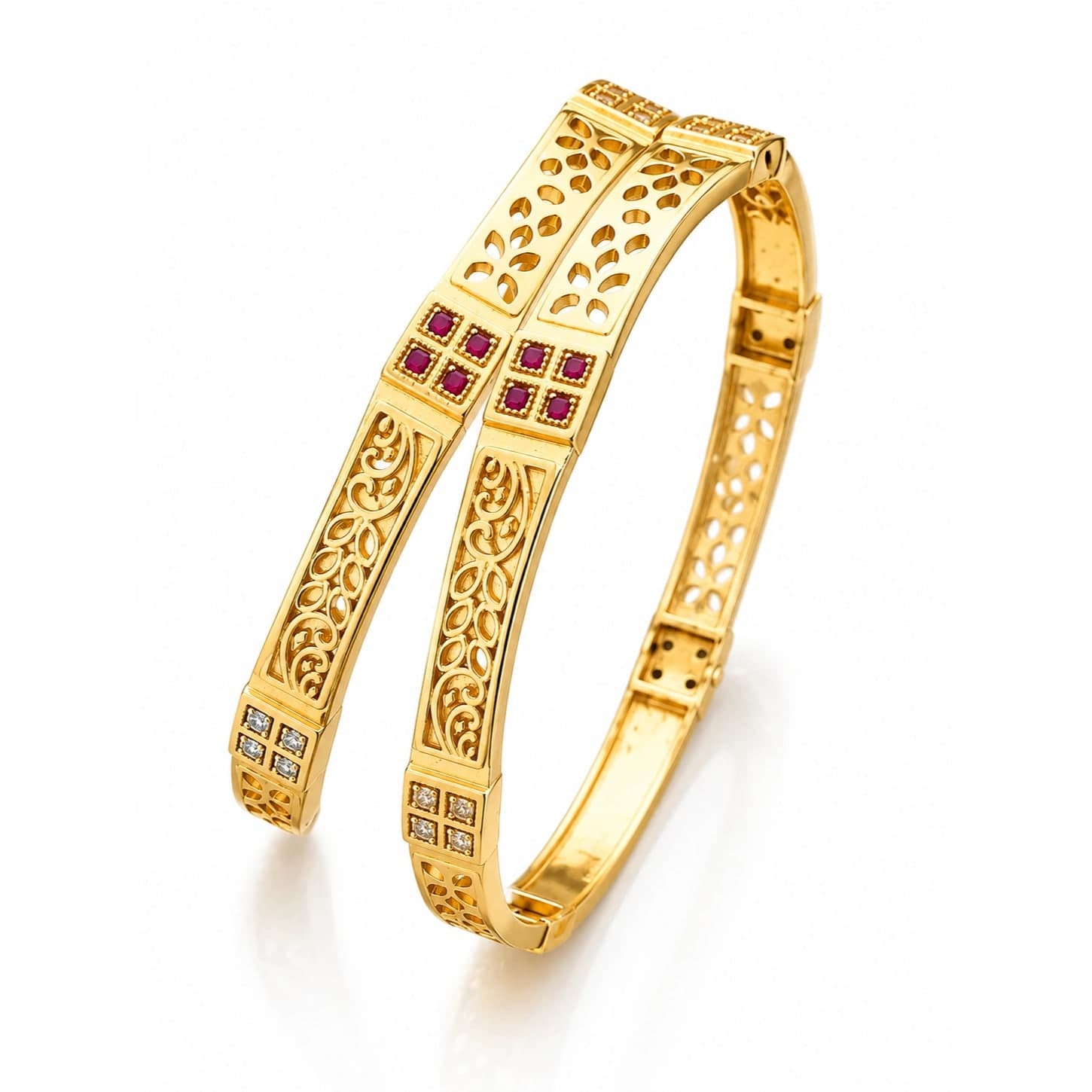 Ruby Lattice Filigree Gold Plated Brass Bangle - photo 2