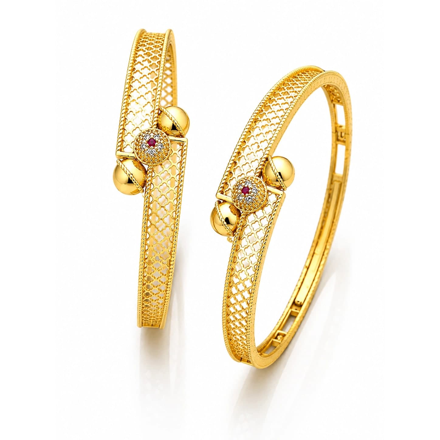 Ruby Jhumka Lattice Gold Plated Brass Bangle