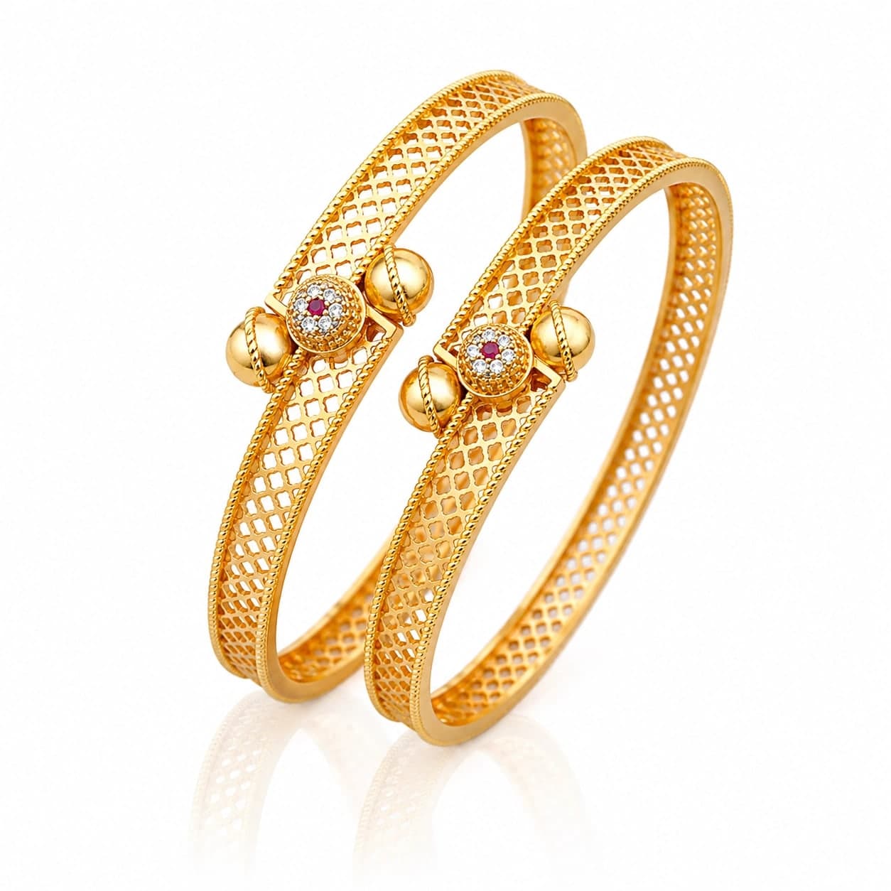 Ruby Jhumka Lattice Gold Plated Brass Bangle - photo 6