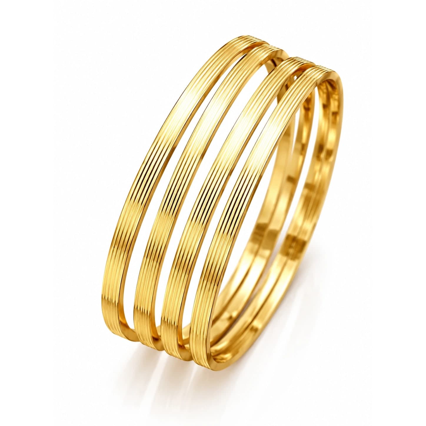 Classic Ribbed Gold Finish Plain Brass Bangle Set - photo 2