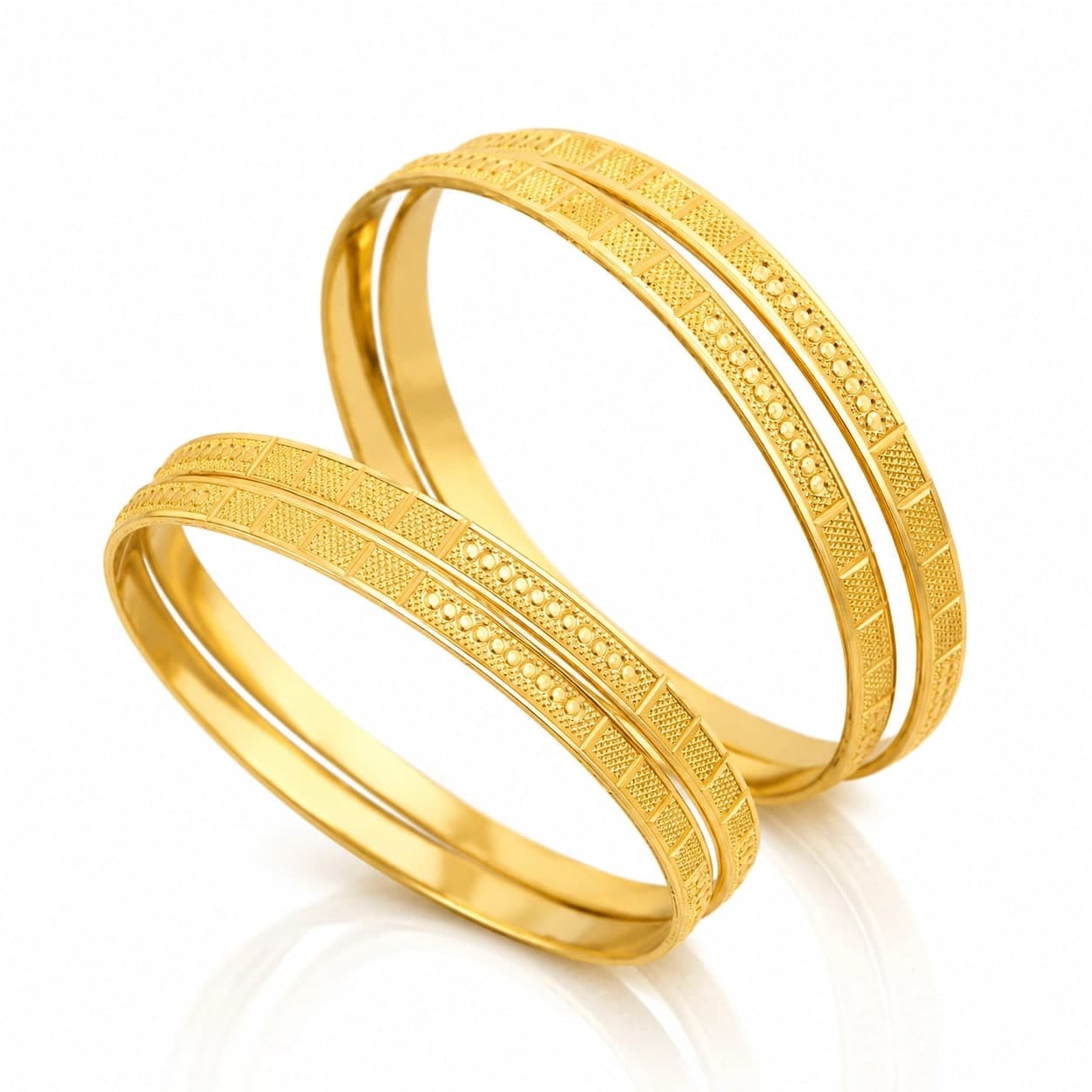 Antique Panel Texture Gold Finish Brass Bangle Set - photo 4
