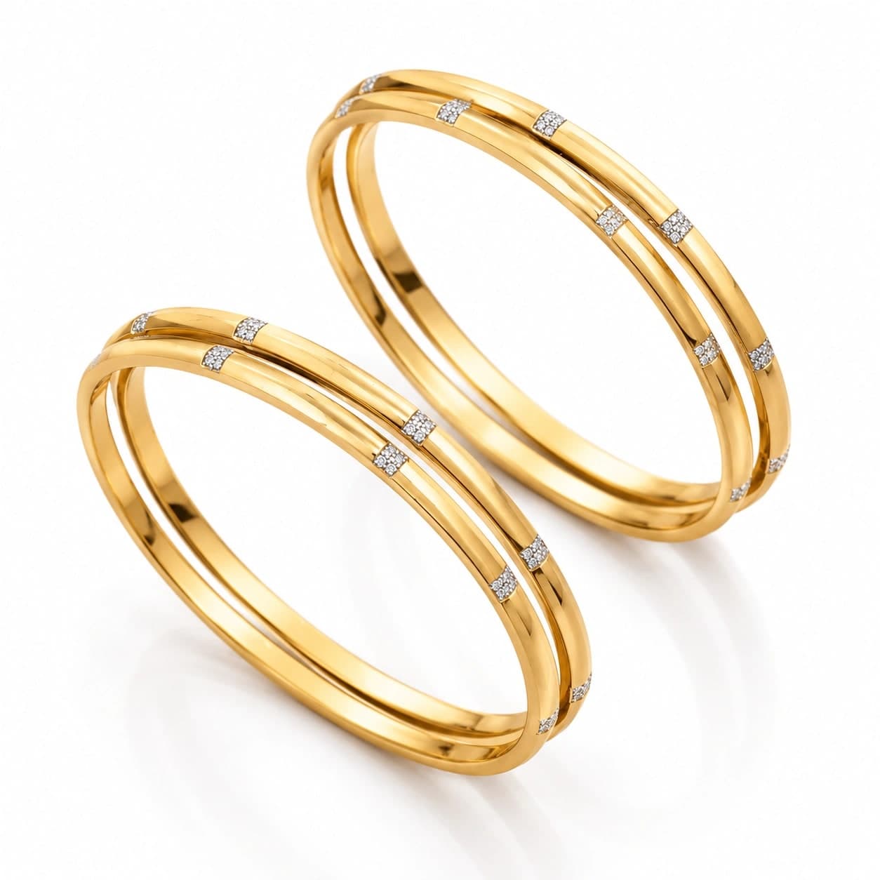 Crystal Accent Gold Finish Brass Bangle Set - photo 4