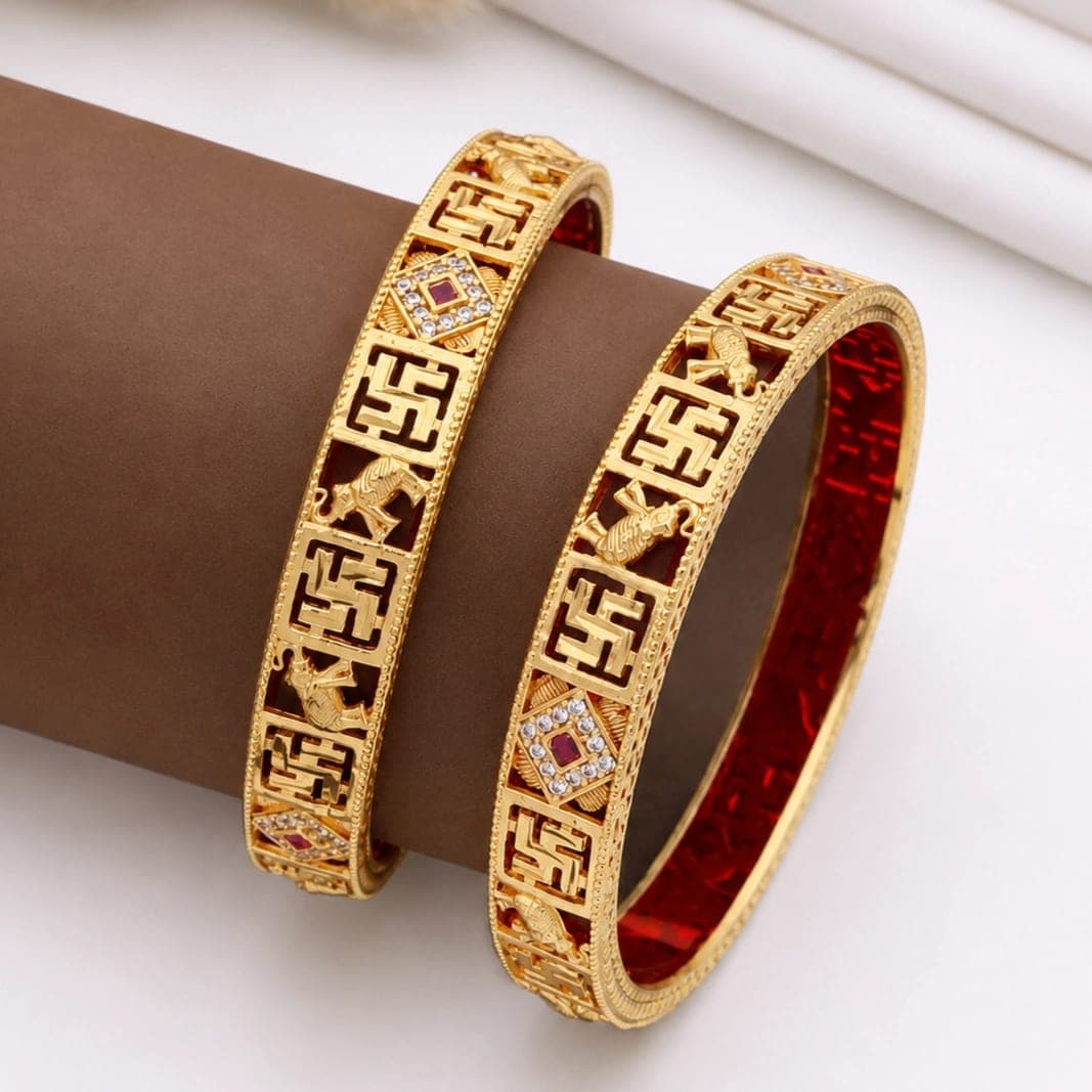 Heritage Red Enamel Geometric Gold Finish Patla Bangle - photo 4