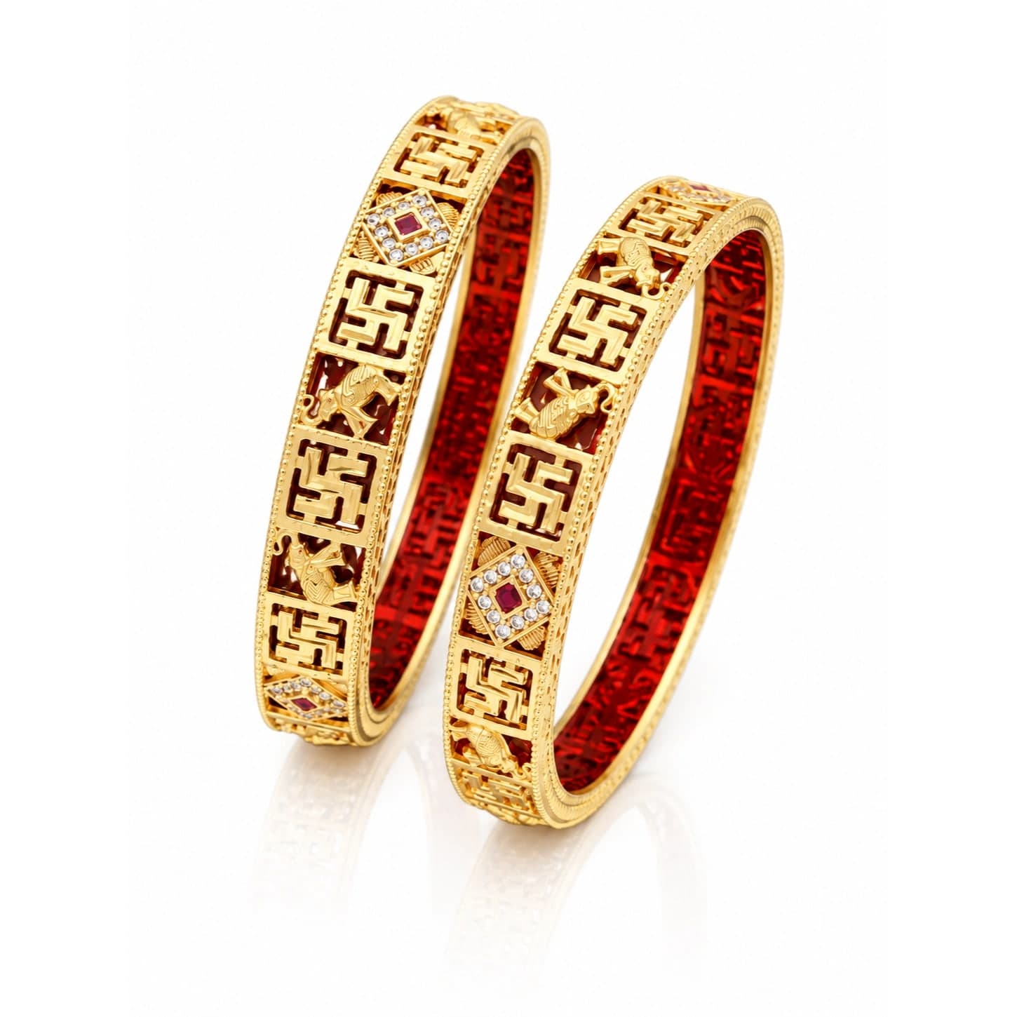 Heritage Red Enamel Geometric Gold Finish Patla Bangle - photo 5