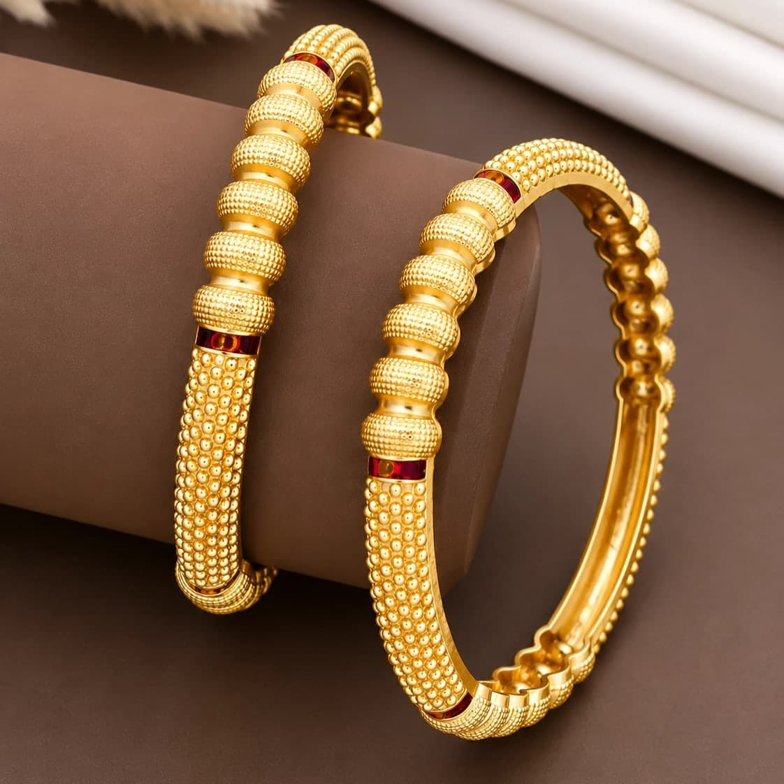 Textured Beaded Gold Finish Kadli Bangle - photo 4