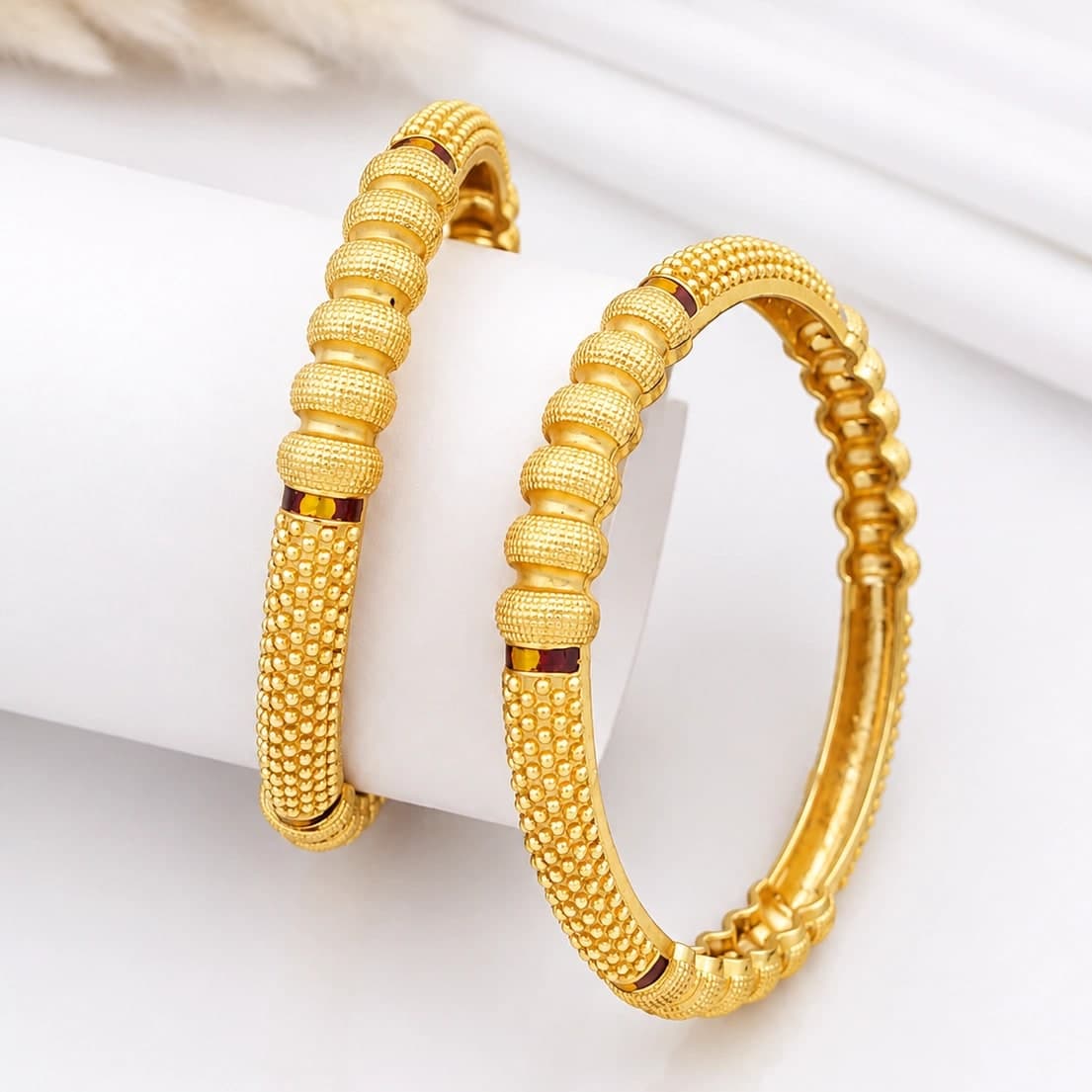 Textured Beaded Gold Finish Kadli Bangle - photo 5