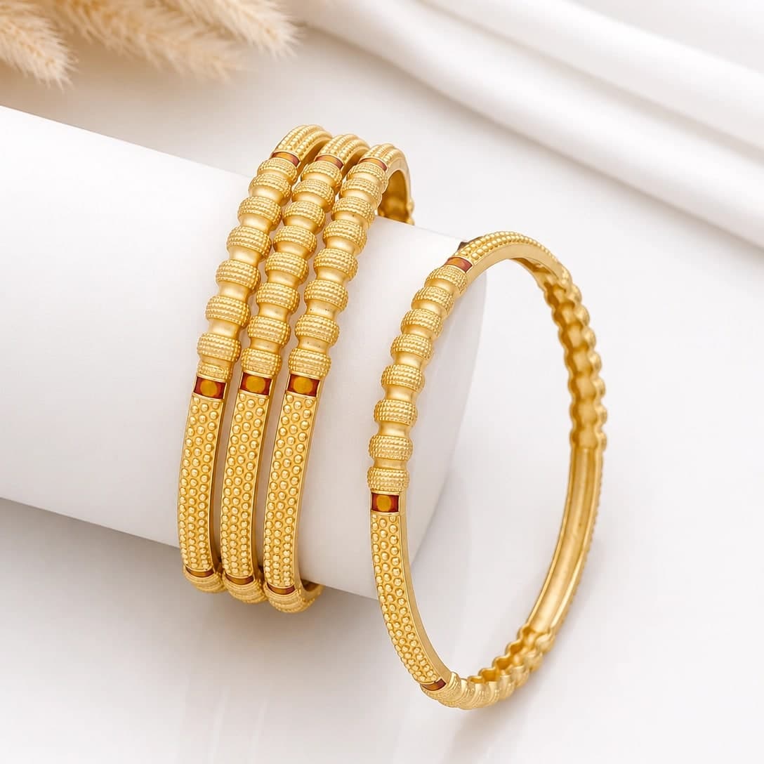 Beaded Textured Gold Finish Kadli Bangle - photo 2