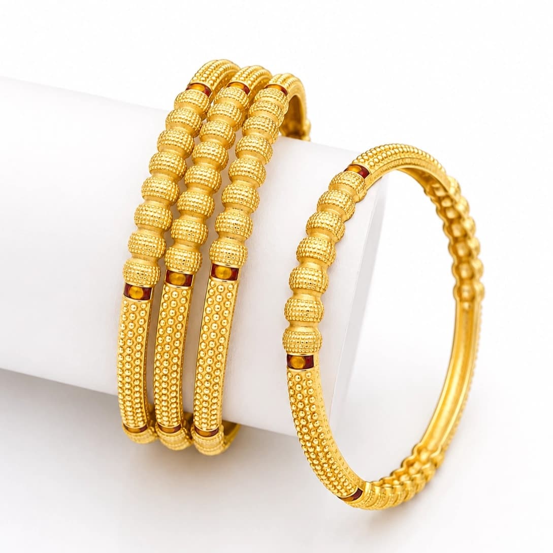 Beaded Textured Gold Finish Kadli Bangle - photo 3