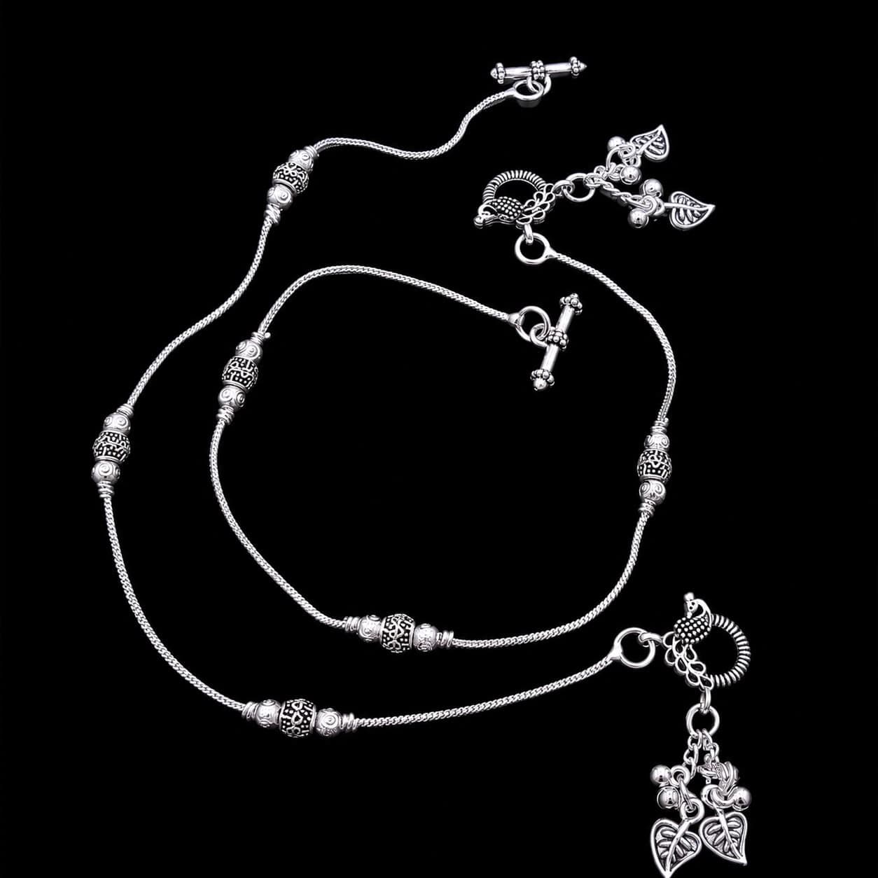 Ornate Silver Bead Leaf Charm Silver Plated Payal