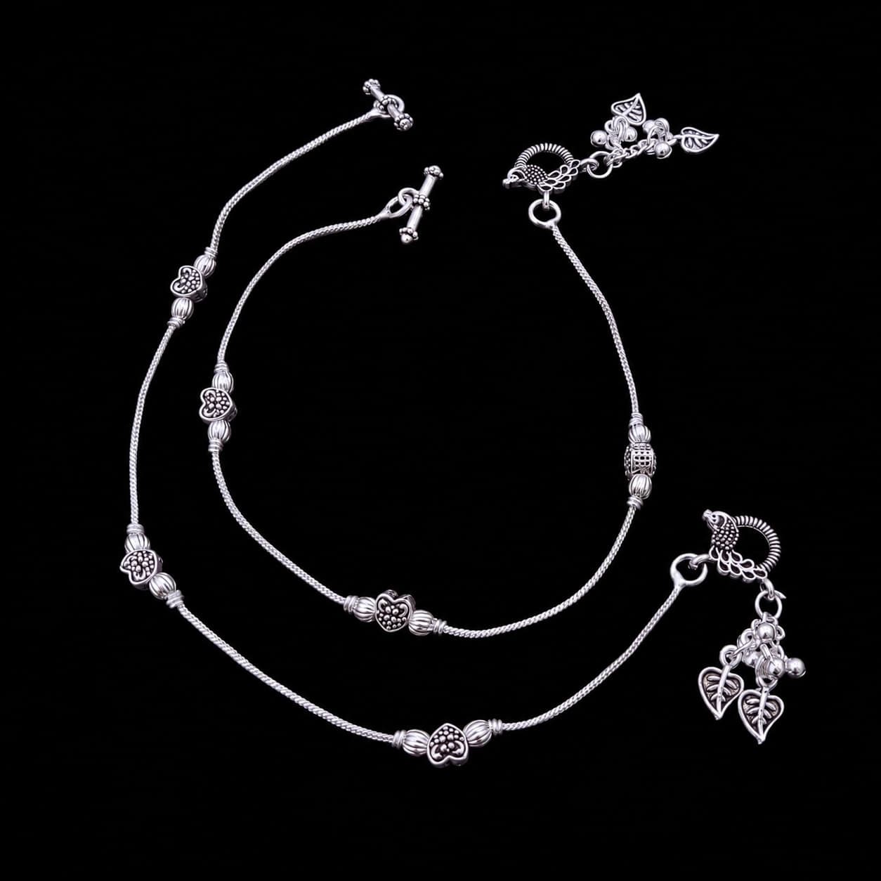 Antique Ornate Peacock Motif Silver Plated Payal - photo 5
