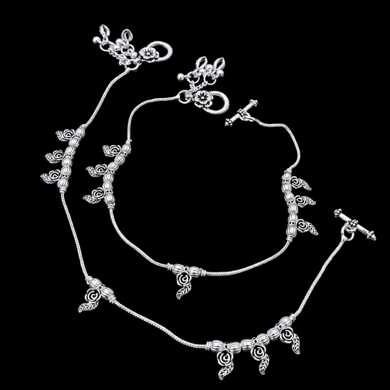 Floral Rose Leaf Charm Silver Plated Payal - photo 2