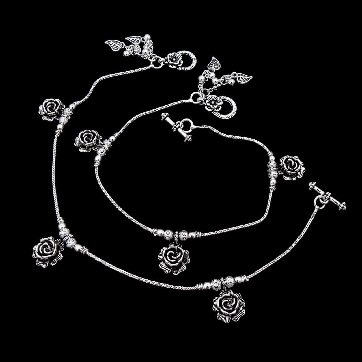 Antique Rose Floral Charm Silver Plated Payal - photo 2