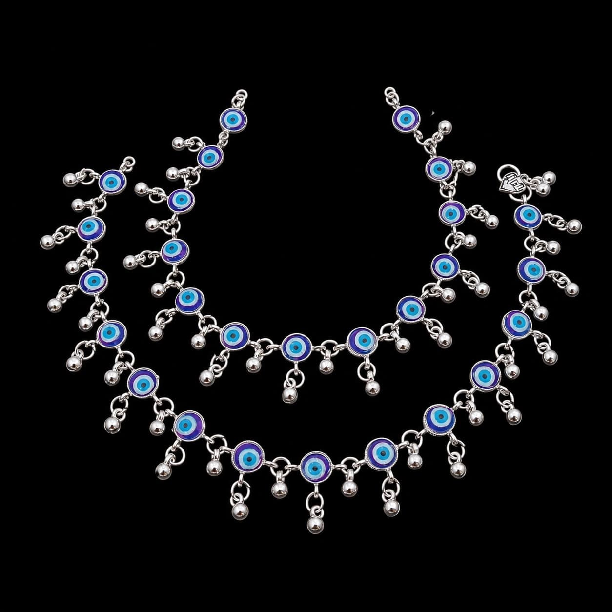 Blue Evil Eye Beaded Charm Silver Plated Payal - photo 2