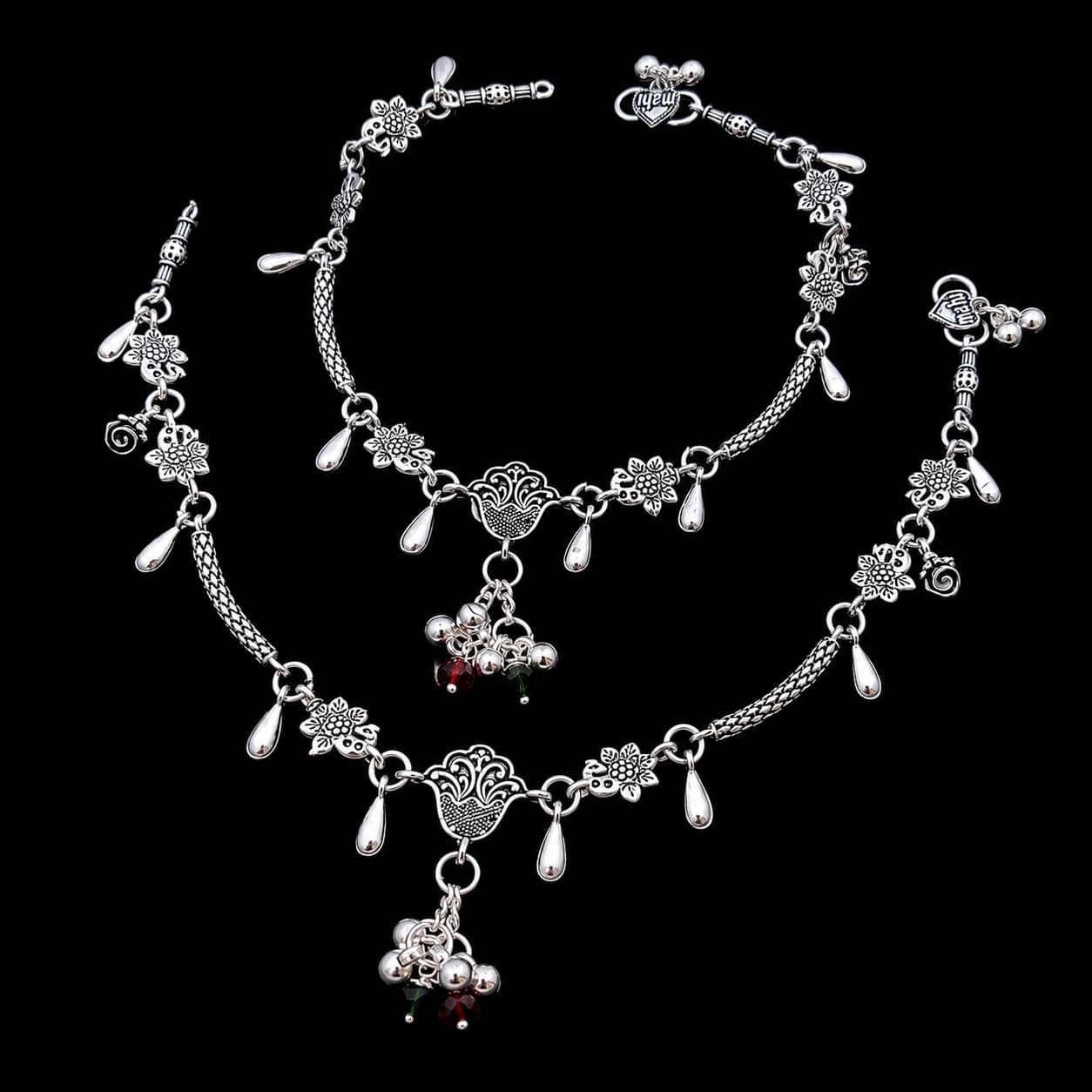 Floral Paisley Drop Charm Silver Plated Payal - photo 2