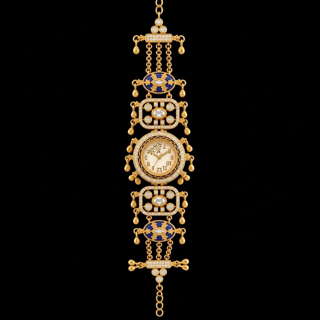 Royal Blue Gold-Tone Crystal Designer Jewelry Watch