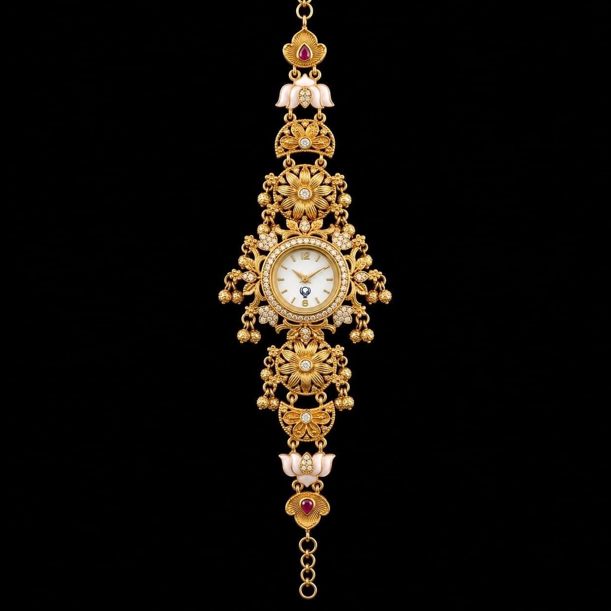 Royal Gold Floral Pearl Designer Jewelry Watch