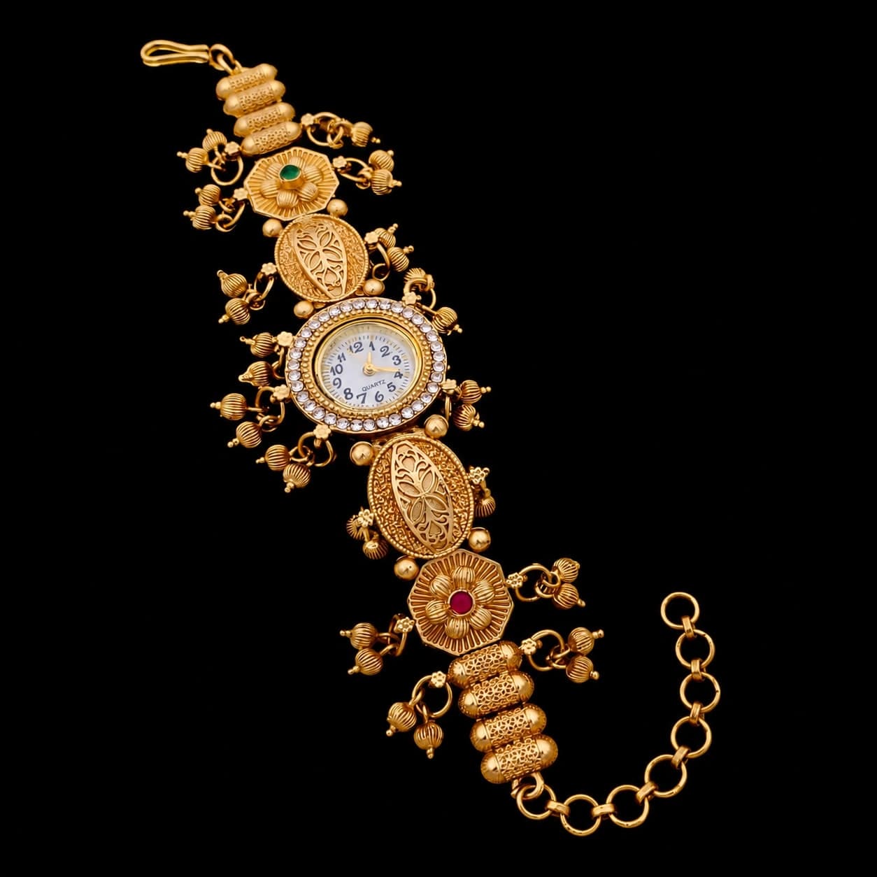 Royal Green Ruby Floral Antique Gold Jewelry Watch - photo 5