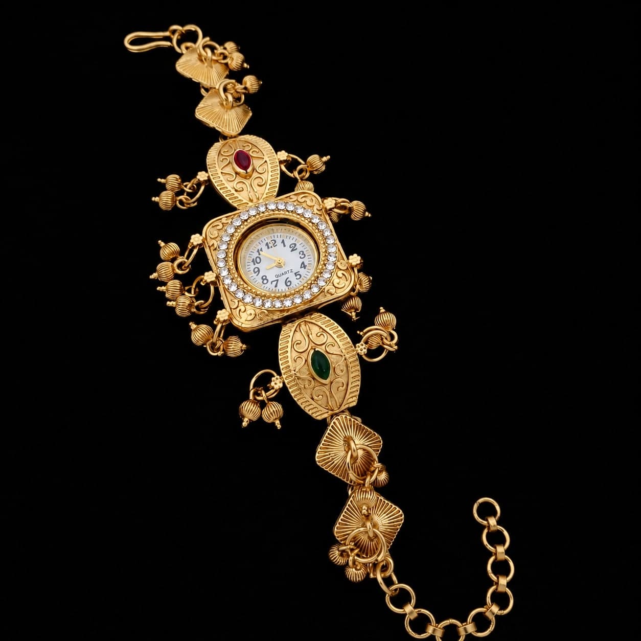 Royal Ruby Green Floral Jewelry Watch – राजसी ઝળહળ
