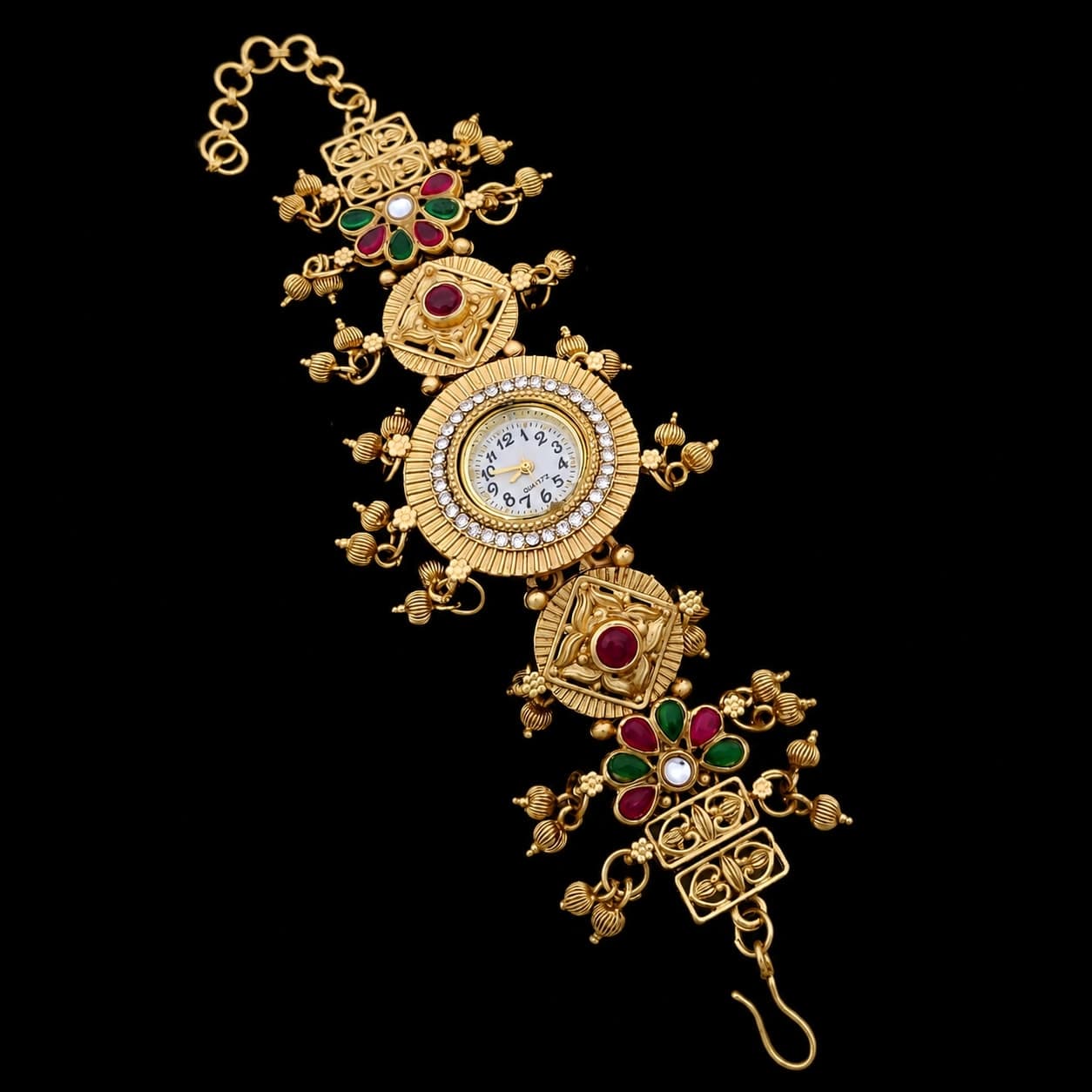 Royal Emerald Ruby Floral Bracelet Watch – शाही તેજ