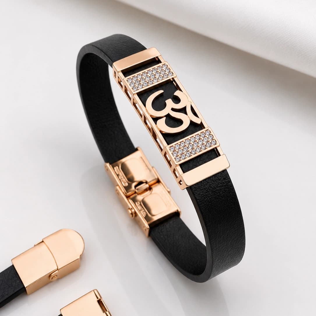 Om Symbol Rose Gold Men's Bracelet with Crystal Detail - photo 2