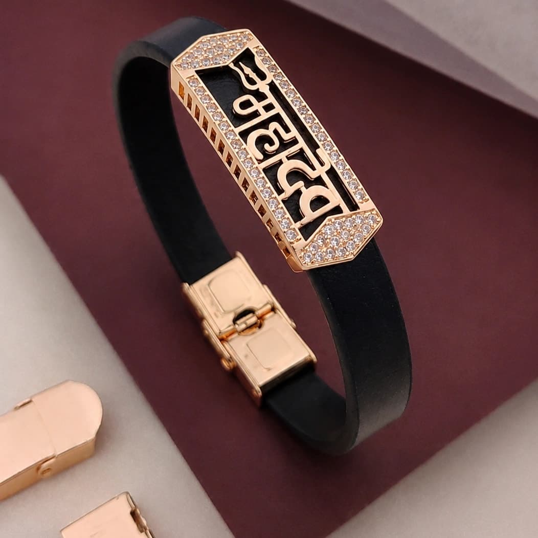 Mahadev Engraved Rose Gold Men's Bracelet with Crystal Border - photo 3