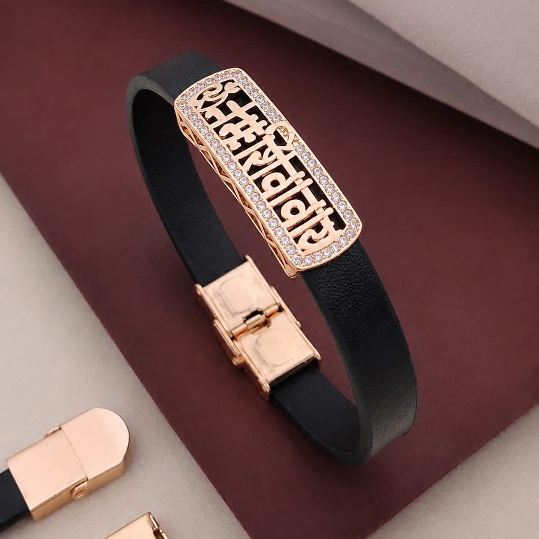 Har Har Mahadev Rose Gold Men's Bracelet with Crystal Border