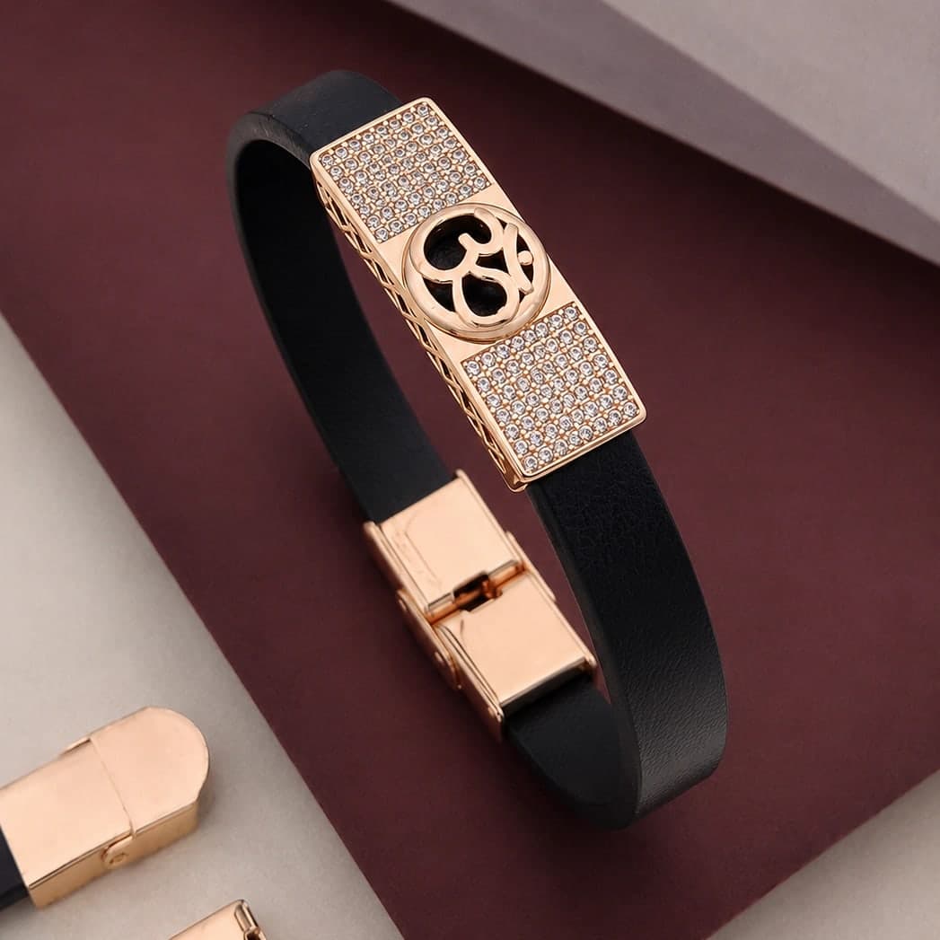 Om Symbol Rose Gold Men's Bracelet with Crystal Pave