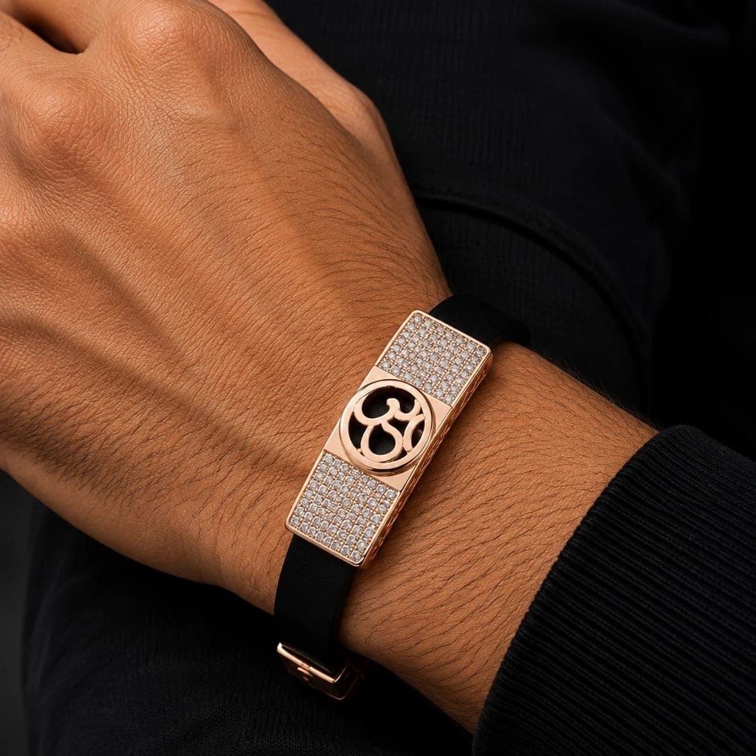 Om Symbol Rose Gold Men's Bracelet with Crystal Pave - photo 2