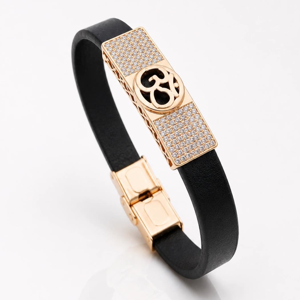 Om Symbol Rose Gold Men's Bracelet with Crystal Pave - photo 3