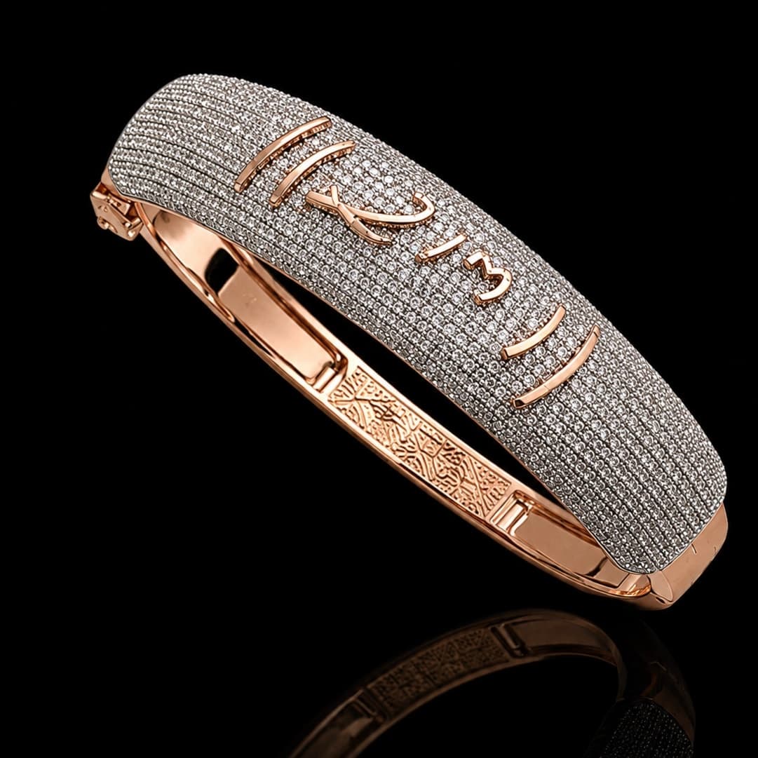 Premium Rose Gold Om Symbol Crystal Men's Kada