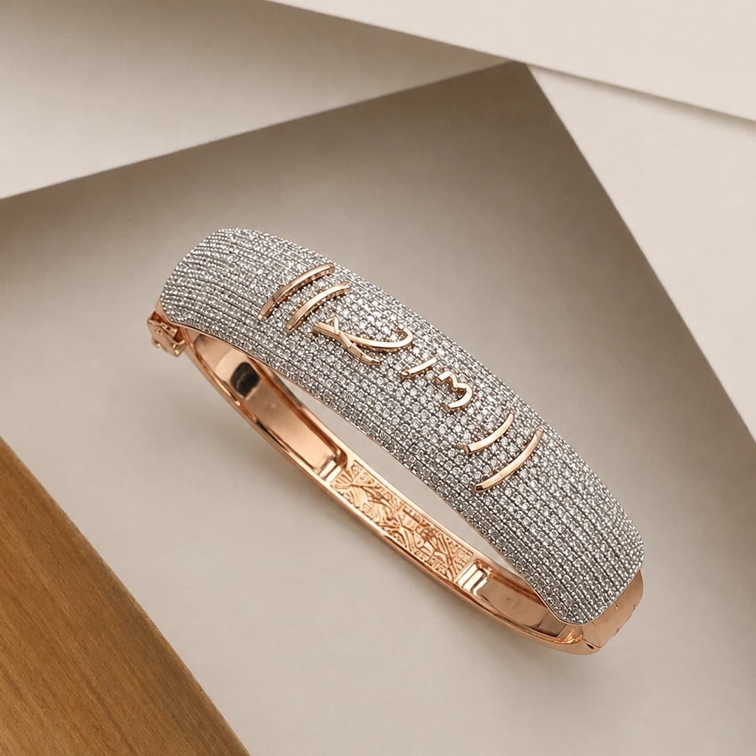 Premium Rose Gold Om Symbol Crystal Men's Kada - photo 2