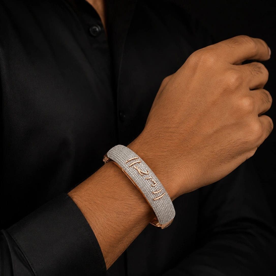 Premium Rose Gold Om Symbol Crystal Men's Kada - photo 3