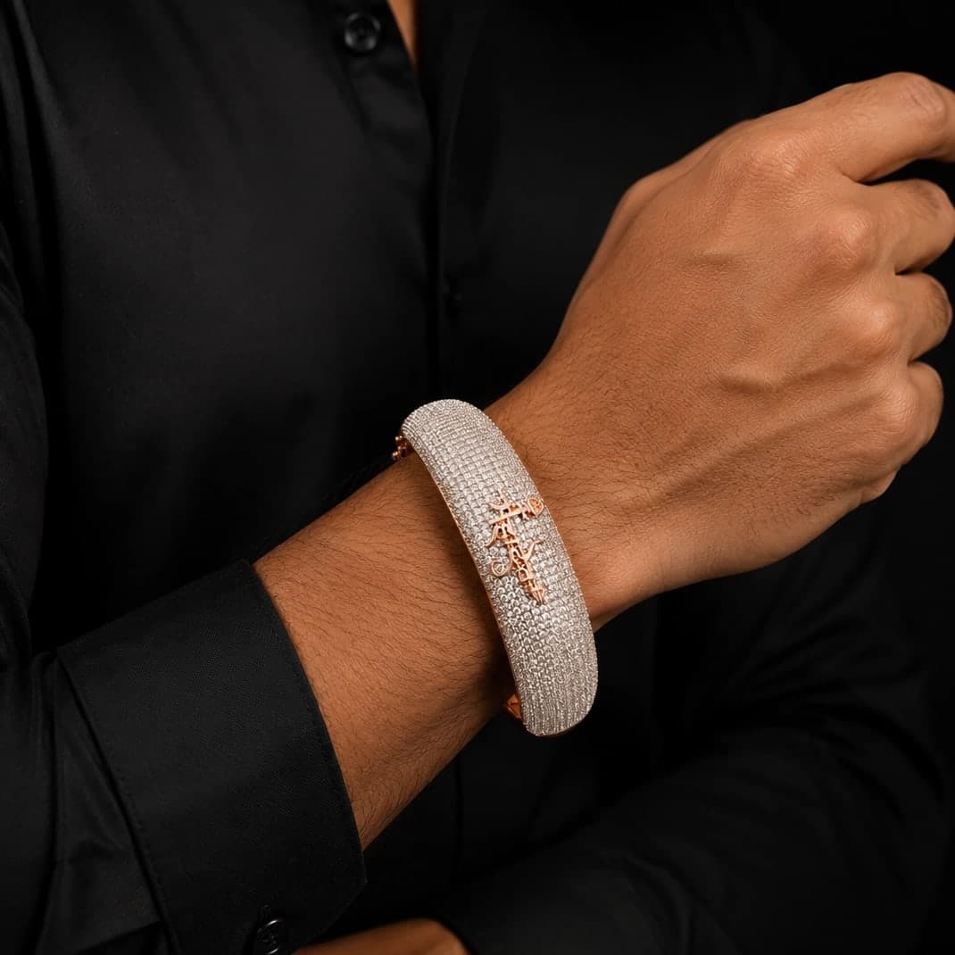 Rose Gold Pave Crystal Designer Gents Kada - photo 4