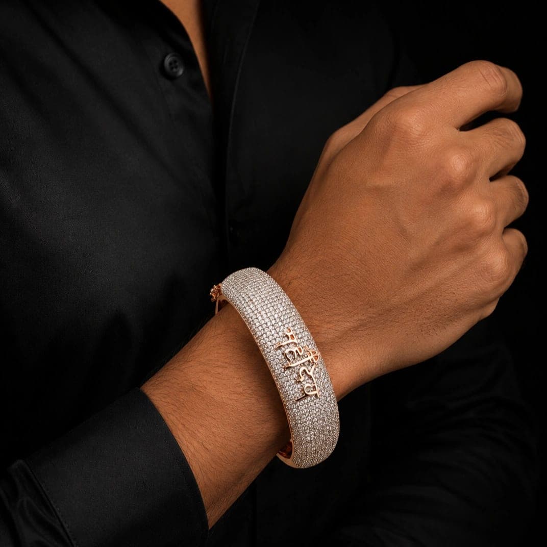 Premium Rose Gold Mahadev Crystal Men's Kada
