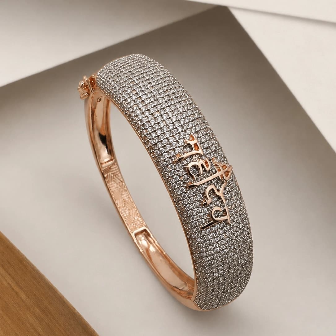 Premium Rose Gold Mahadev Crystal Men's Kada - photo 3